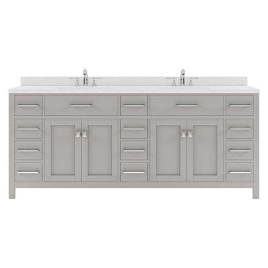 VHG MD-2178-DWQSQ-GR-NM Caroline Parkway 78" Double Bath Vanity in Gray with White Quartz Top and Square Sinks