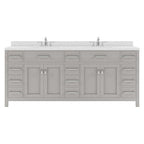 VHG MD-2178-DWQSQ-GR-NM Caroline Parkway 78" Double Bath Vanity in Gray with White Quartz Top and Square Sinks