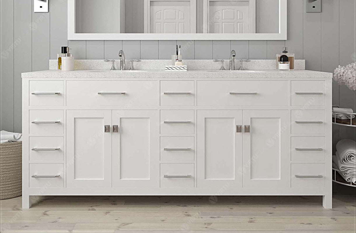 VHG MD-2178-DWQSQ-WH-NM Caroline Parkway 78" Double Bath Vanity in White with White Quartz Top and Square Sinks
