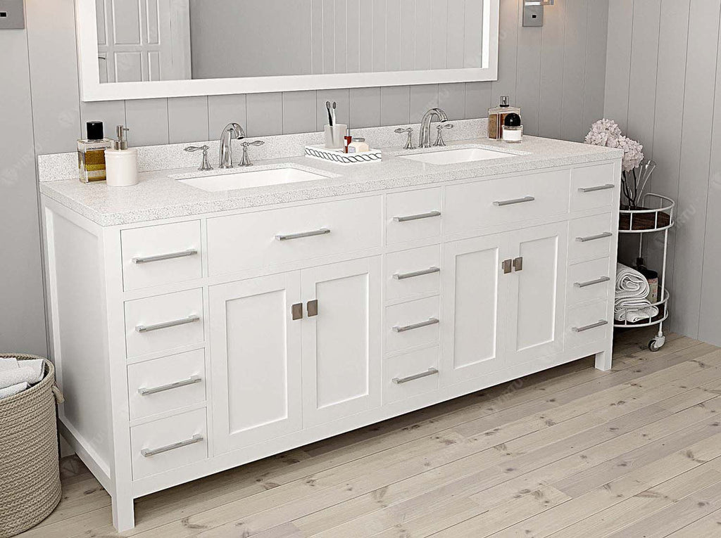 VHG MD-2178-DWQSQ-WH-NM Caroline Parkway 78" Double Bath Vanity in White with White Quartz Top and Square Sinks