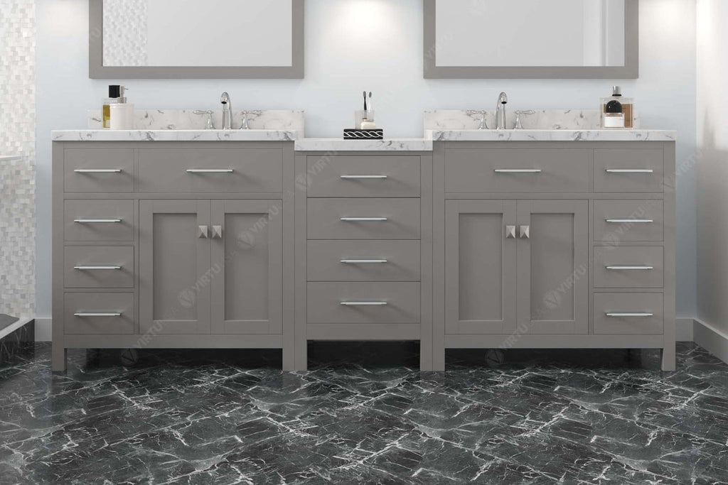 VHG MD-2193-CMRO-GR-NM Caroline Parkway 93" Double Bath Vanity in Gray with Cultured Marble Quartz Top and Round Sinks