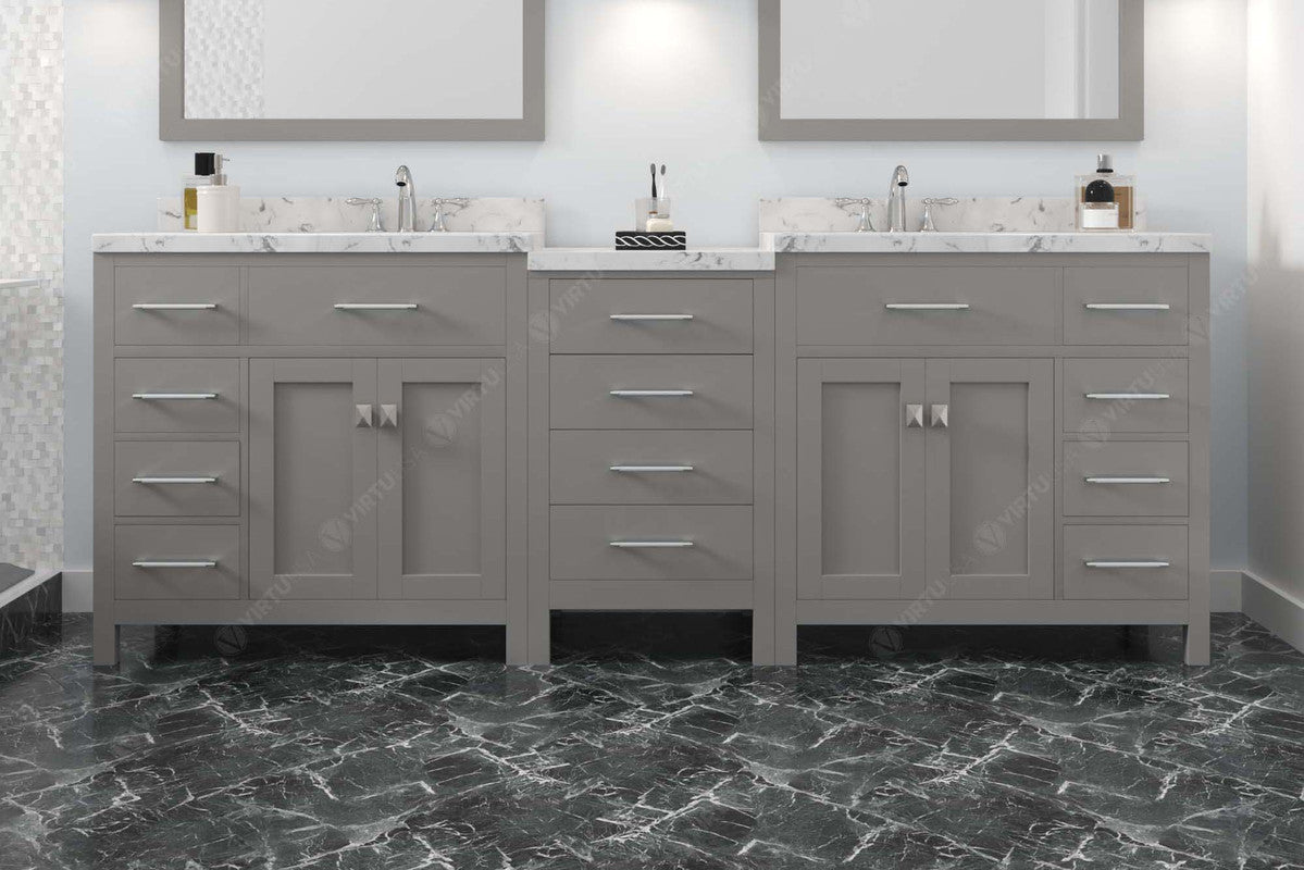 VHG MD-2193-CMRO-GR-NM Caroline Parkway 93" Double Bath Vanity in Gray with Cultured Marble Quartz Top and Round Sinks