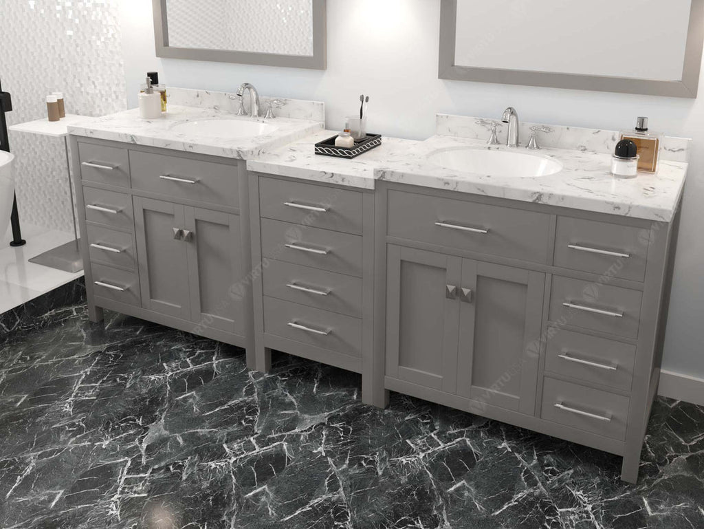 VHG MD-2193-CMRO-GR-NM Caroline Parkway 93" Double Bath Vanity in Gray with Cultured Marble Quartz Top and Round Sinks