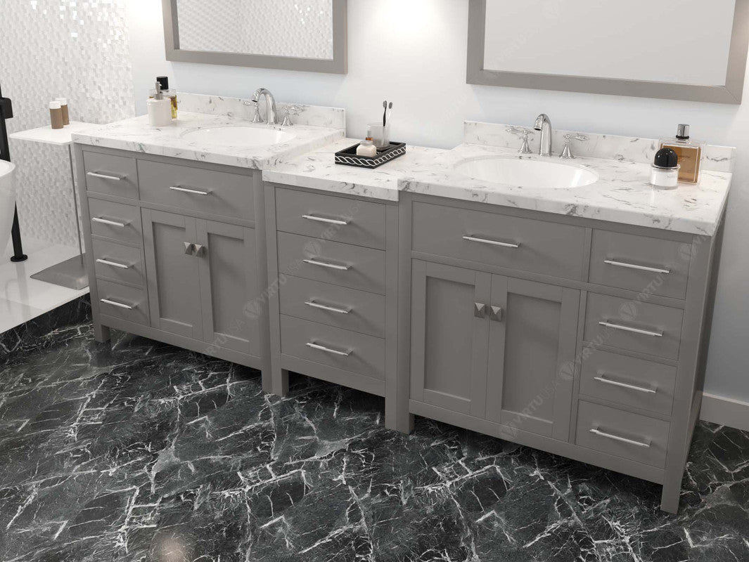 VHG MD-2193-CMRO-GR-NM Caroline Parkway 93" Double Bath Vanity in Gray with Cultured Marble Quartz Top and Round Sinks