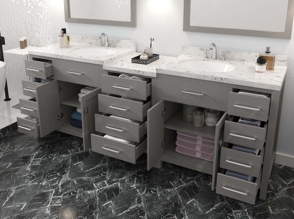 VHG MD-2193-CMRO-GR-NM Caroline Parkway 93" Double Bath Vanity in Gray with Cultured Marble Quartz Top and Round Sinks