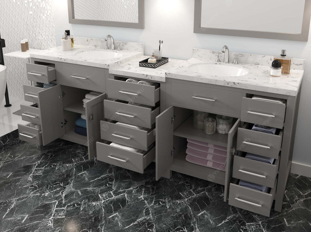 VHG MD-2193-CMRO-GR-NM Caroline Parkway 93" Double Bath Vanity in Gray with Cultured Marble Quartz Top and Round Sinks