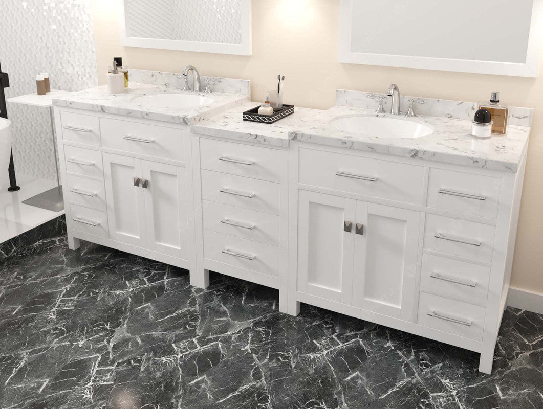 VHG MD-2193-CMRO-WH-NM Caroline Parkway 93" Double Bath Vanity in White with Cultured Marble Quartz Top and Round Sinks