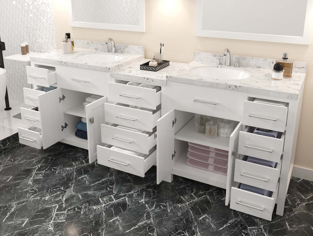 VHG MD-2193-CMRO-WH-NM Caroline Parkway 93" Double Bath Vanity in White with Cultured Marble Quartz Top and Round Sinks
