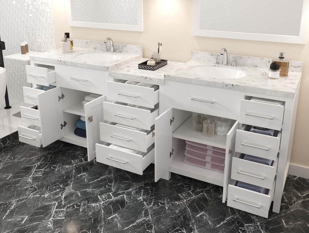 VHG MD-2193-CMRO-WH-NM Caroline Parkway 93" Double Bath Vanity in White with Cultured Marble Quartz Top and Round Sinks