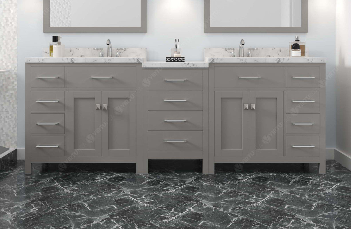 VHG MD-2193-CMSQ-GR-NM Caroline Parkway 93" Double Bath Vanity in Gray with Cultured Marble Quartz Top and Square Sinks