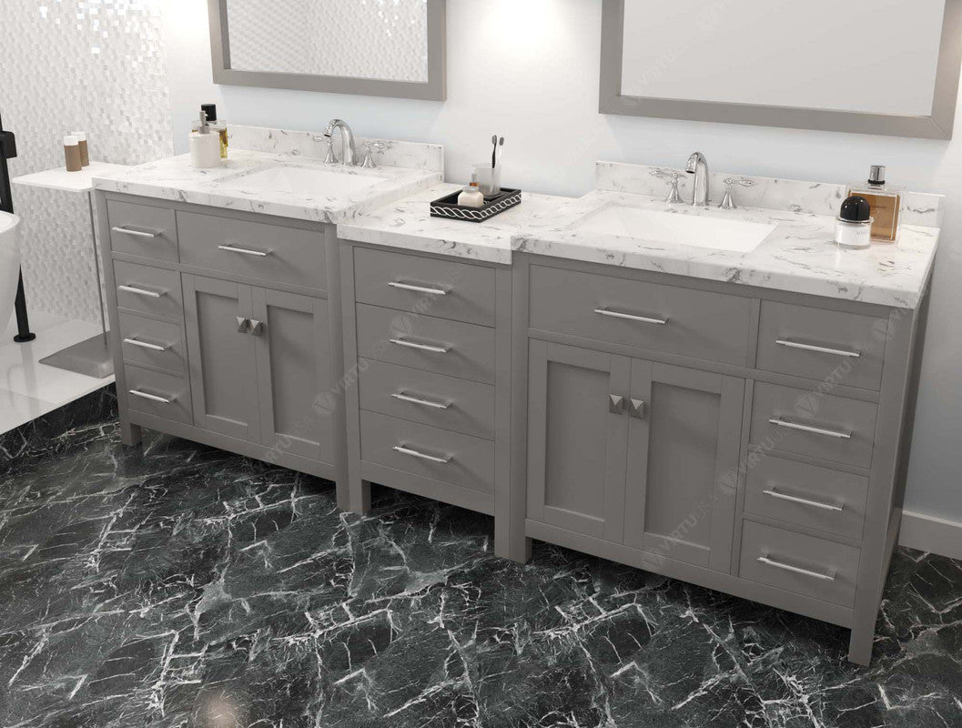 VHG MD-2193-CMSQ-GR-NM Caroline Parkway 93" Double Bath Vanity in Gray with Cultured Marble Quartz Top and Square Sinks