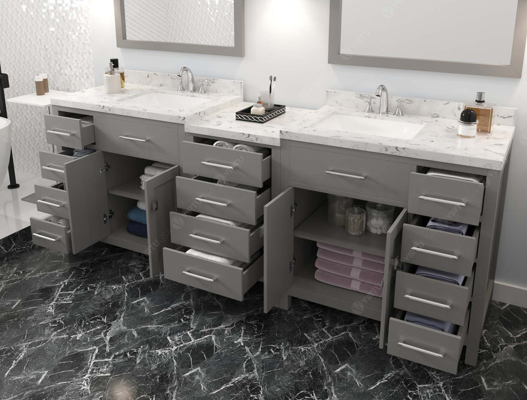VHG MD-2193-CMSQ-GR-NM Caroline Parkway 93" Double Bath Vanity in Gray with Cultured Marble Quartz Top and Square Sinks