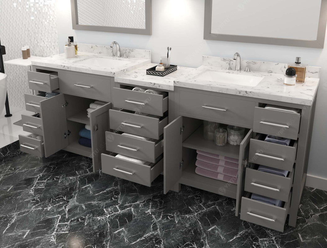 VHG MD-2193-CMSQ-GR-NM Caroline Parkway 93" Double Bath Vanity in Gray with Cultured Marble Quartz Top and Square Sinks