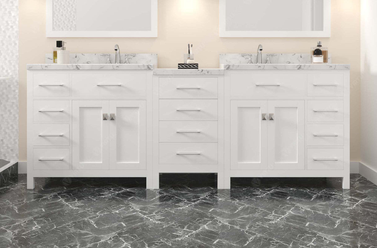 VHG MD-2193-CMSQ-WH-NM Caroline Parkway 93" Double Bath Vanity in White with Cultured Marble Quartz Top and Square Sinks