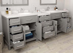 VHG MD-2193-DWQRO-GR-NM Caroline Parkway 93" Double Bath Vanity in Gray with White Quartz Top and Round Sinks