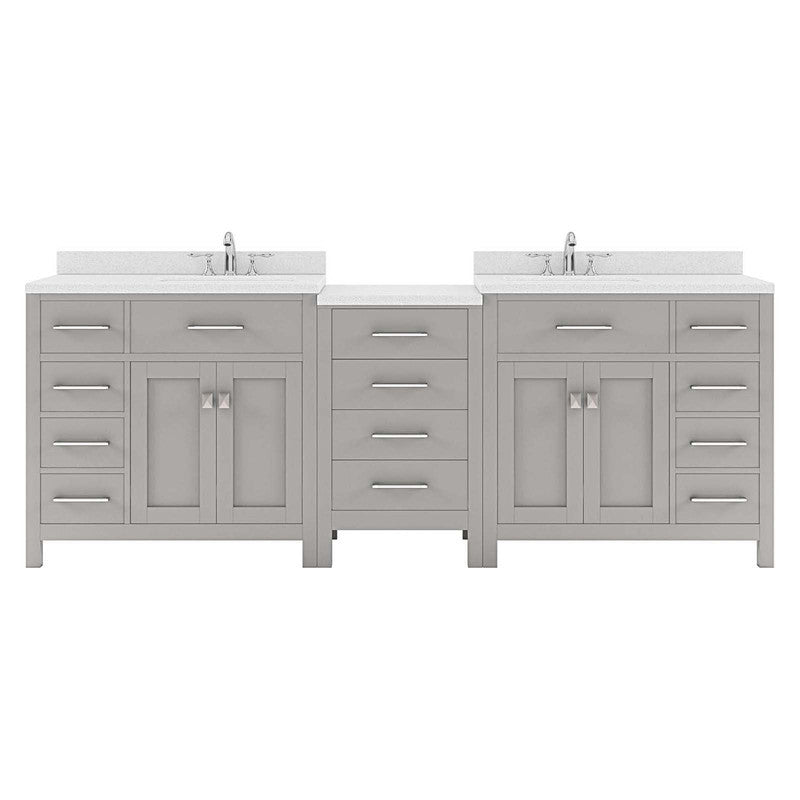 VHG MD-2193-DWQRO-GR-NM Caroline Parkway 93" Double Bath Vanity in Gray with White Quartz Top and Round Sinks