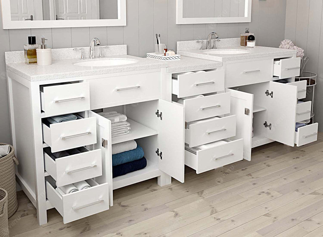 VHG MD-2193-DWQRO-WH-NM Caroline Parkway 93" Double Bath Vanity in White with White Quartz Top and Round Sinks