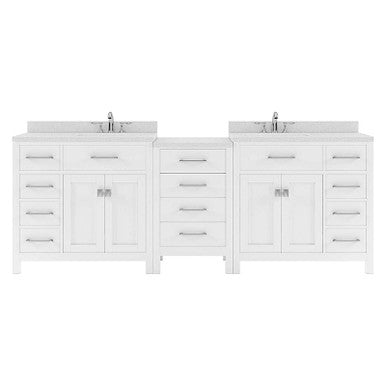 VHG MD-2193-DWQRO-WH-NM Caroline Parkway 93" Double Bath Vanity in White with White Quartz Top and Round Sinks