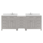 VHG MD-2193-DWQSQ-GR-NM Caroline Parkway 93" Double Bath Vanity in Gray with White Quartz Top and Square Sinks