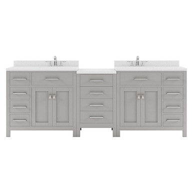 VHG MD-2193-DWQSQ-GR-NM Caroline Parkway 93" Double Bath Vanity in Gray with White Quartz Top and Square Sinks