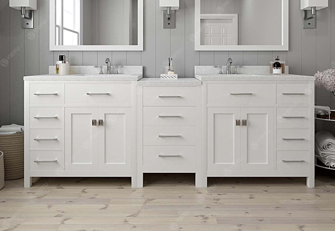 VHG MD-2193-DWQSQ-WH-NM Caroline Parkway 93" Double Bath Vanity in White with White Quartz Top and Square Sinks