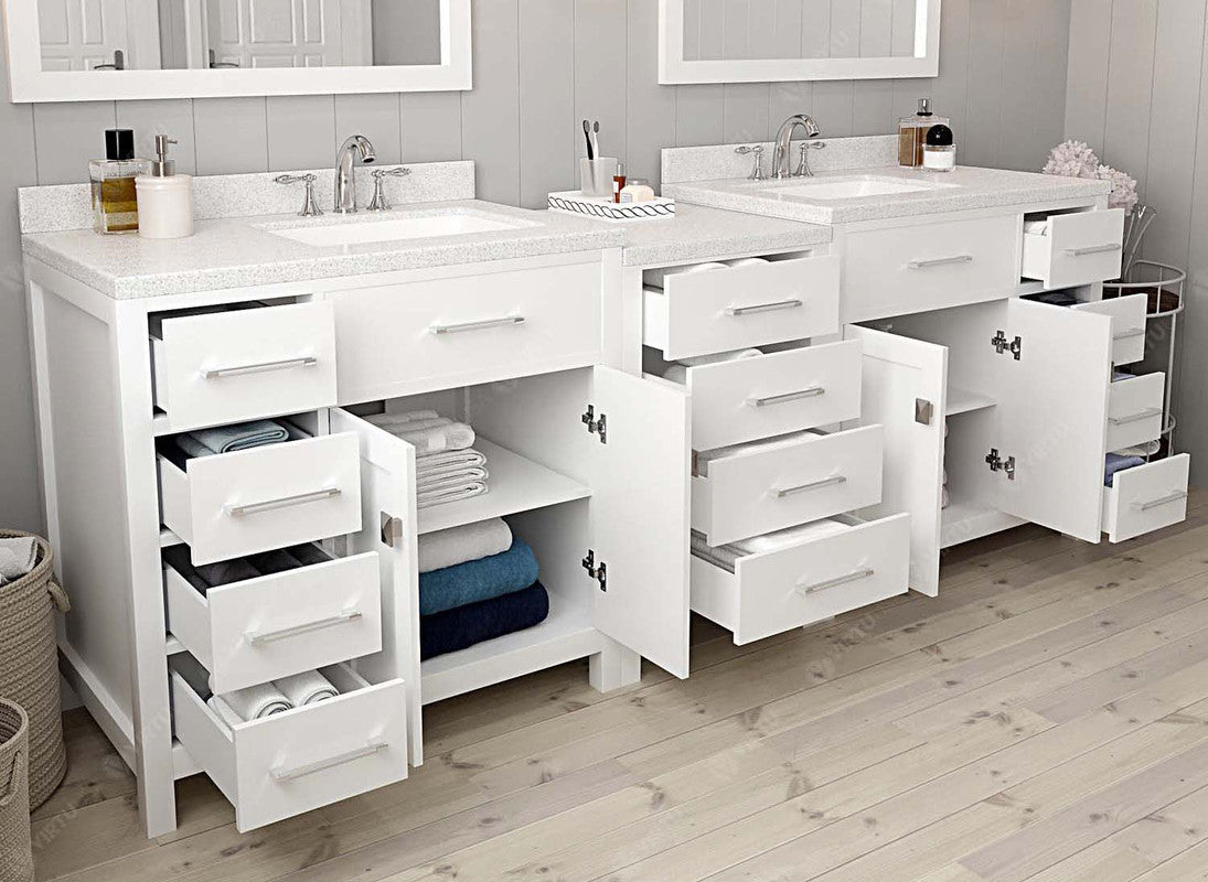 VHG MD-2193-DWQSQ-WH-NM Caroline Parkway 93" Double Bath Vanity in White with White Quartz Top and Square Sinks