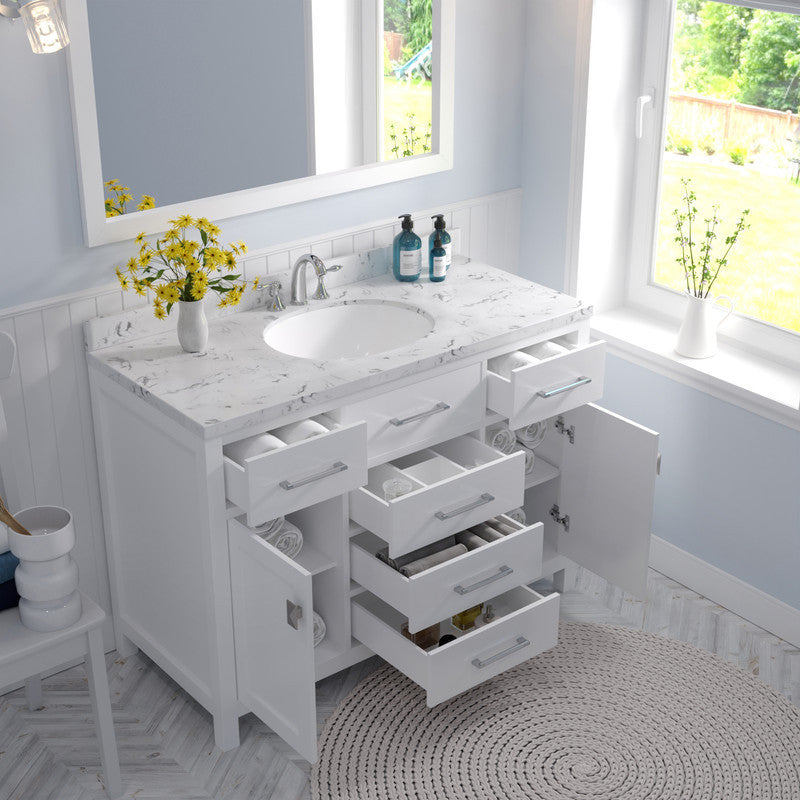 VHG MS-2048-CMRO-WH-NM Caroline 48" Single Bath Vanity in White with Cultured Marble Quartz Top and Round Sink