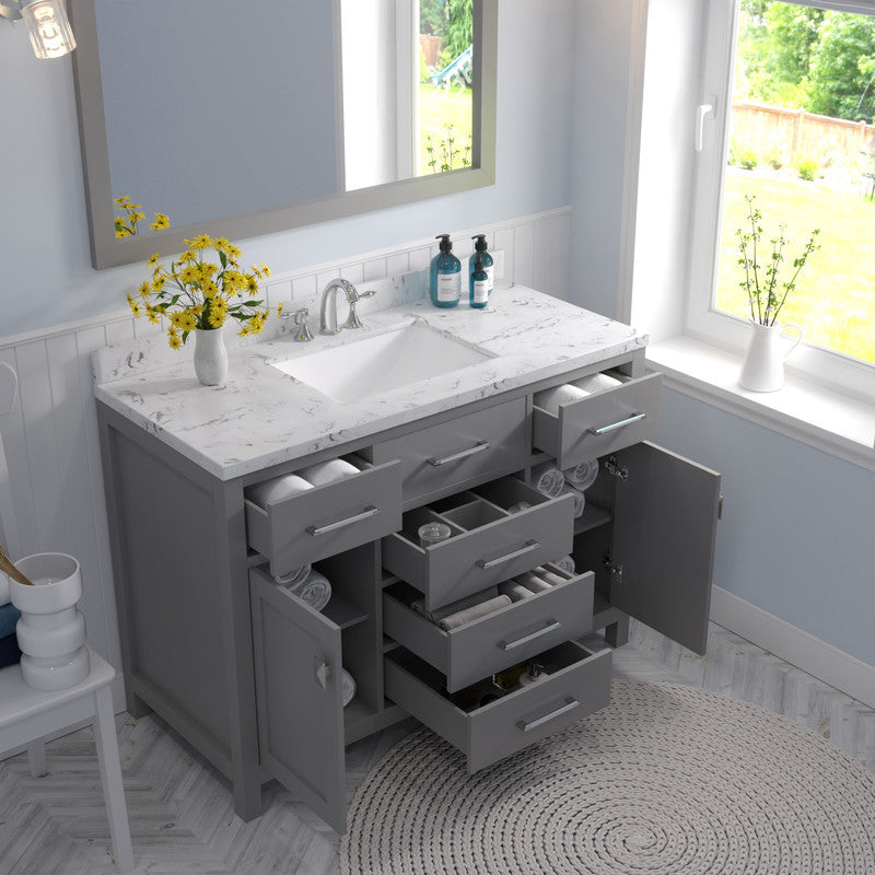 VHG MS-2048-CMSQ-GR-NM Caroline 48" Single Bath Vanity in Gray with Cultured Marble Quartz Top and Square Sink