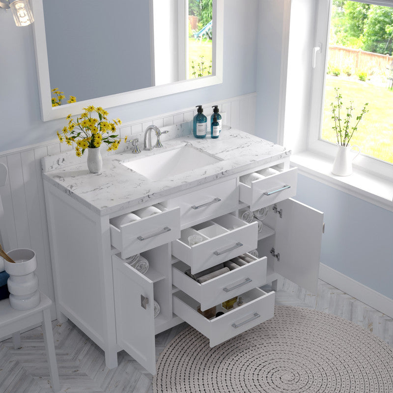 VHG MS-2048-CMSQ-WH-NM Caroline 48" Single Bath Vanity in White with Cultured Marble Quartz Top and Square Sink