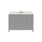 VHG MS-2048-DWQRO-GR-NM Caroline 48" Single Bath Vanity in Gray with White Quartz Top and Round Sink