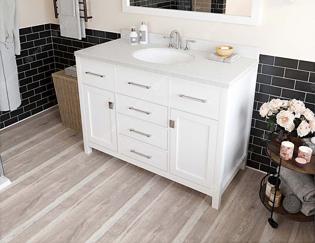 VHG MS-2048-DWQRO-WH-NM Caroline 48" Single Bath Vanity in White with White Quartz Top and Round Sink