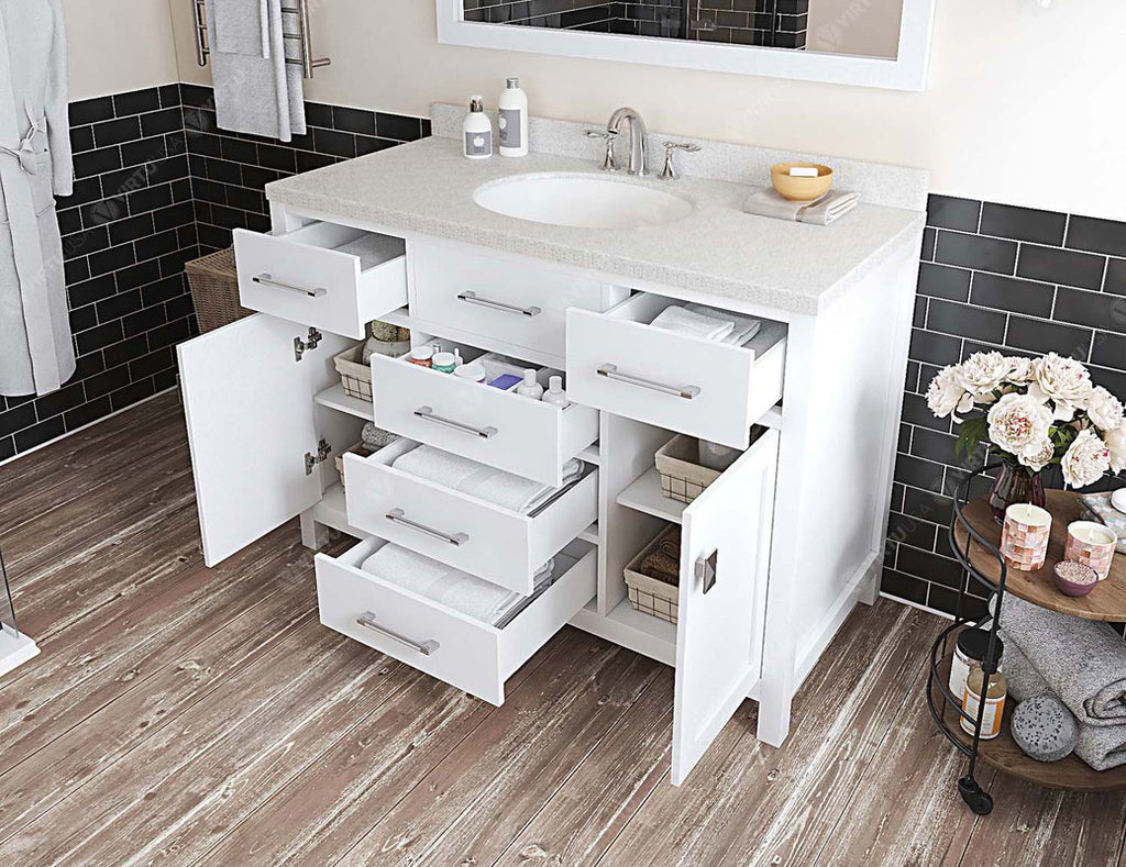 VHG MS-2048-DWQRO-WH-NM Caroline 48" Single Bath Vanity in White with White Quartz Top and Round Sink