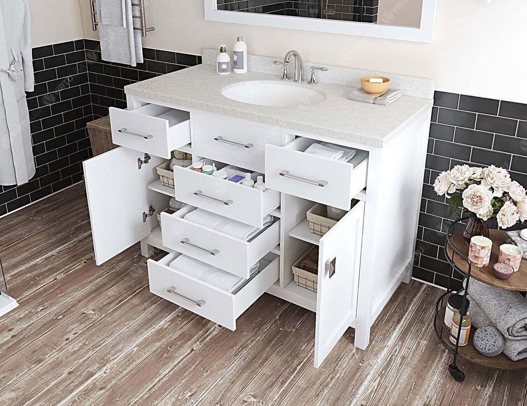 VHG MS-2048-DWQRO-WH-NM Caroline 48" Single Bath Vanity in White with White Quartz Top and Round Sink