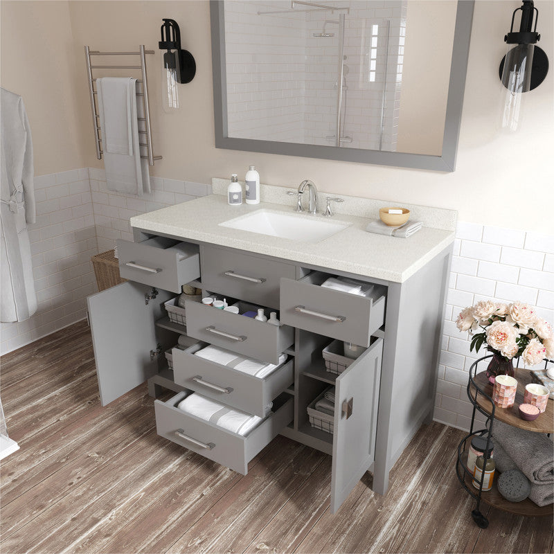 VHG MS-2048-DWQSQ-GR-NM Caroline 48" Single Bath Vanity in Gray with White Quartz Top and Square Sink