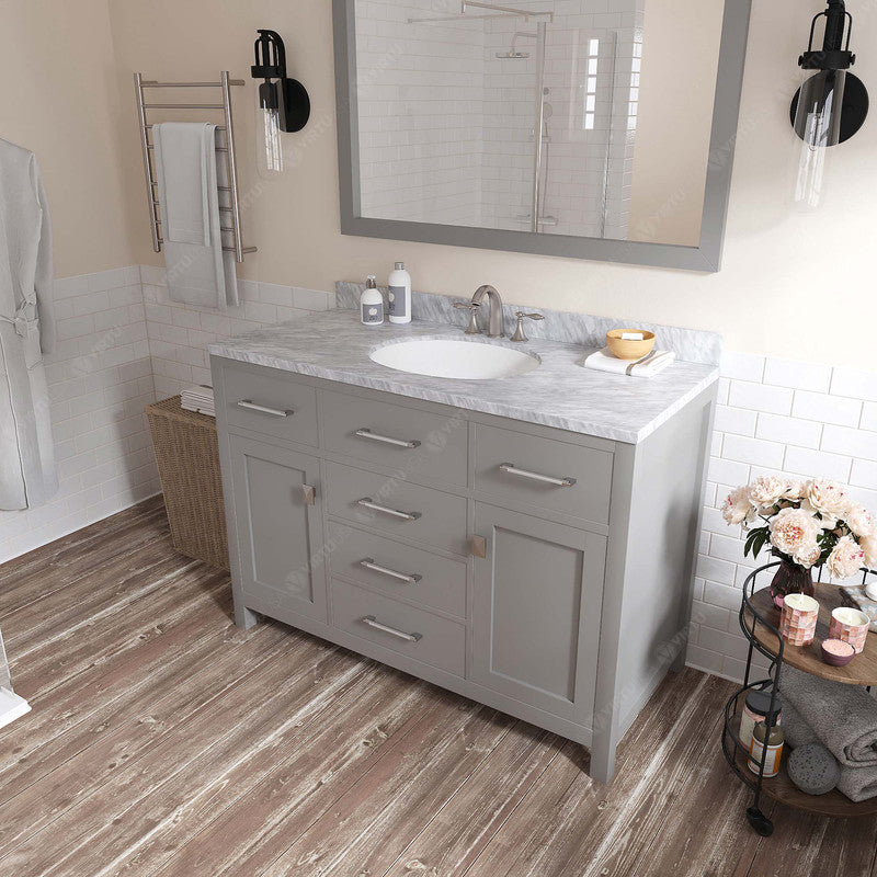 VHG MS-2048-WMRO-GR-NM Caroline 48" Single Bath Vanity in Gray with White Marble Top and Round Sink
