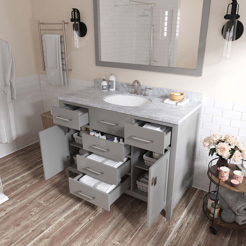 VHG MS-2048-WMRO-WH-NM Caroline 48" Single Bath Vanity in White with White Marble Top and Round Sink