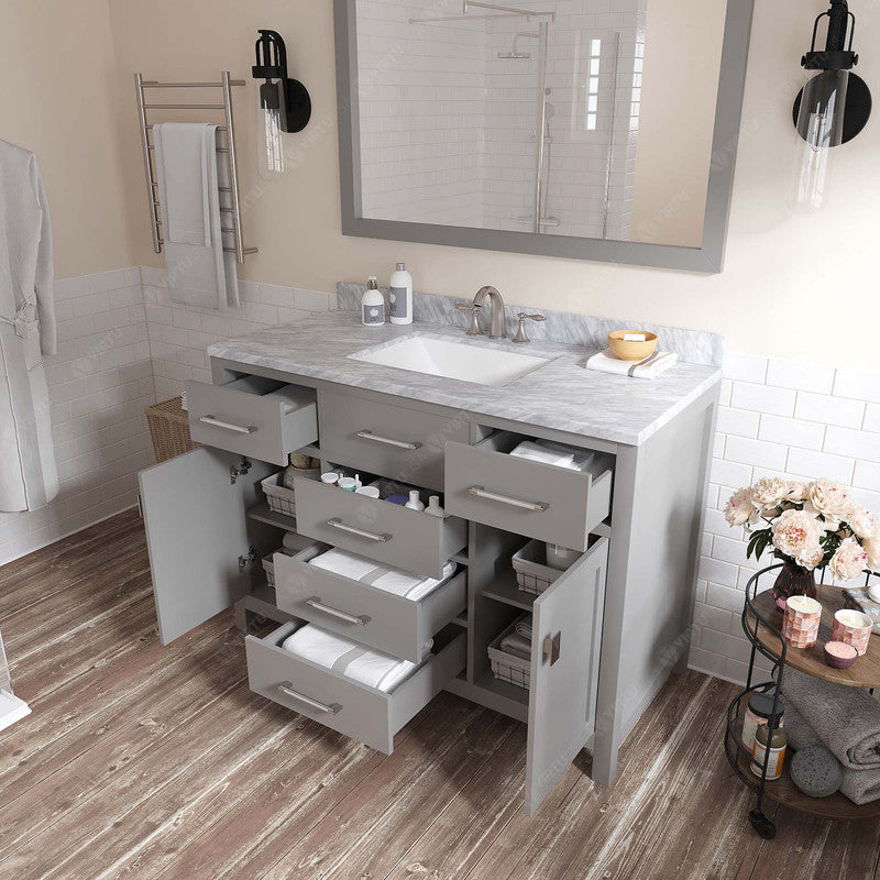 VHG MS-2048-WMSQ-GR-NM Caroline 48" Single Bath Vanity in Gray with White Marble Top and Square Sink