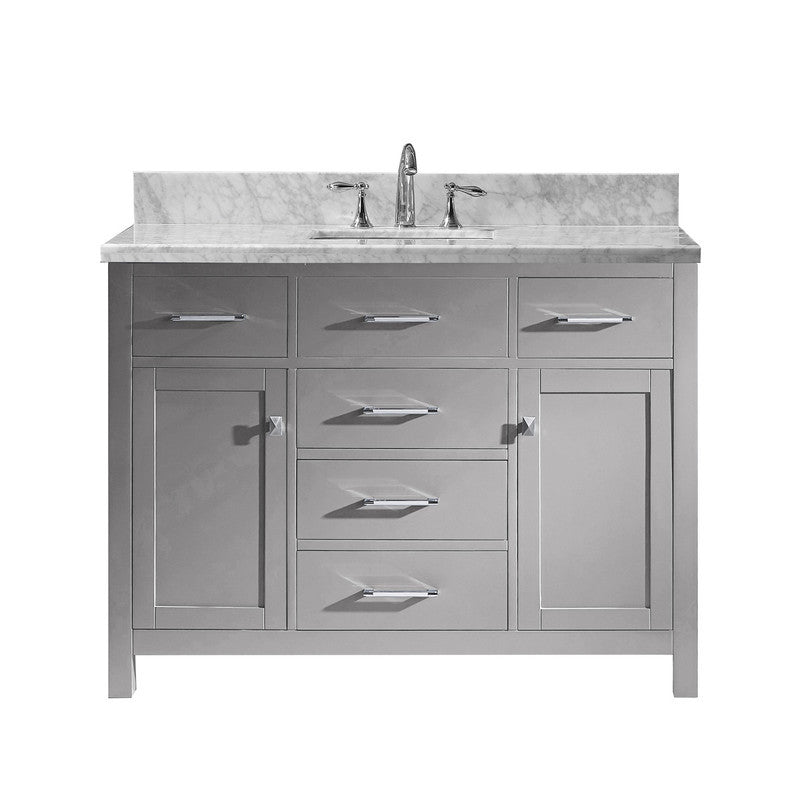 VHG MS-2048-WMSQ-GR-NM Caroline 48" Single Bath Vanity in Gray with White Marble Top and Square Sink