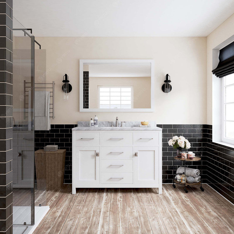 VHG MS-2048-WMSQ-WH-NM Caroline 48" Single Bath Vanity in White with White Marble Top and Square Sink