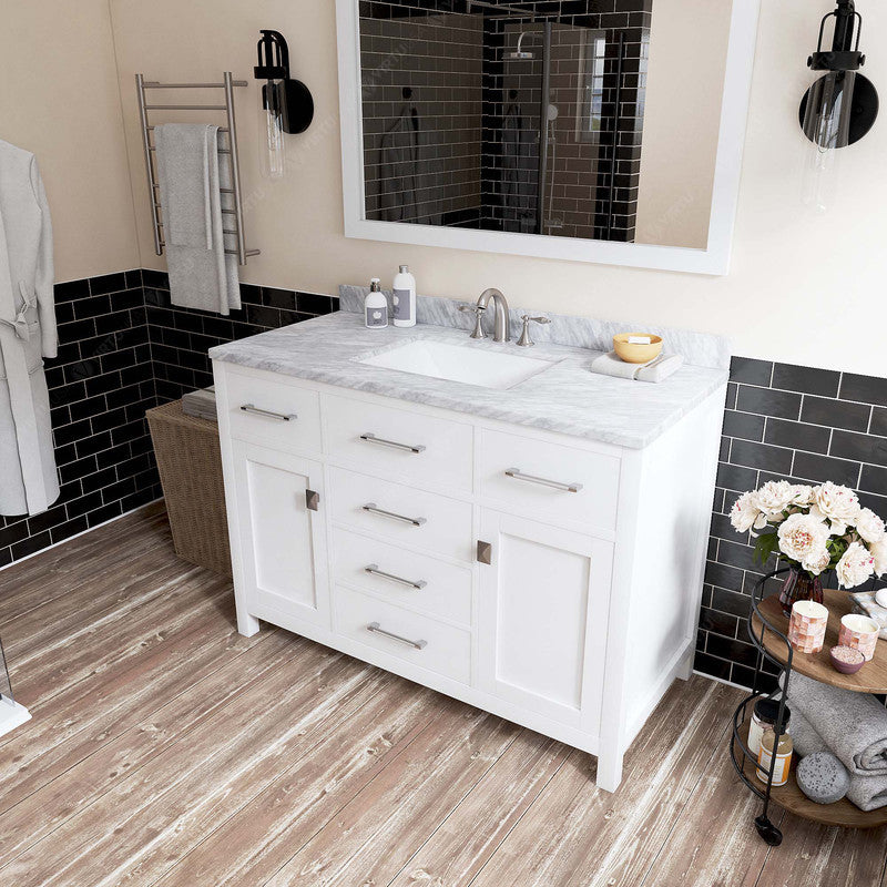 VHG MS-2048-WMSQ-WH-NM Caroline 48" Single Bath Vanity in White with White Marble Top and Square Sink