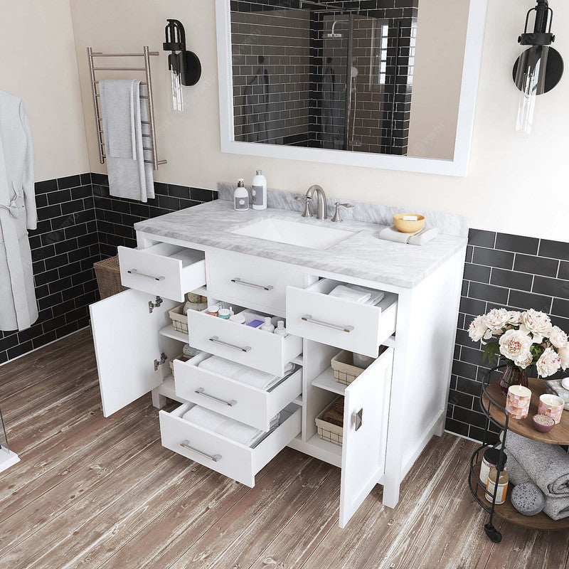 VHG MS-2048-WMSQ-WH-NM Caroline 48" Single Bath Vanity in White with White Marble Top and Square Sink
