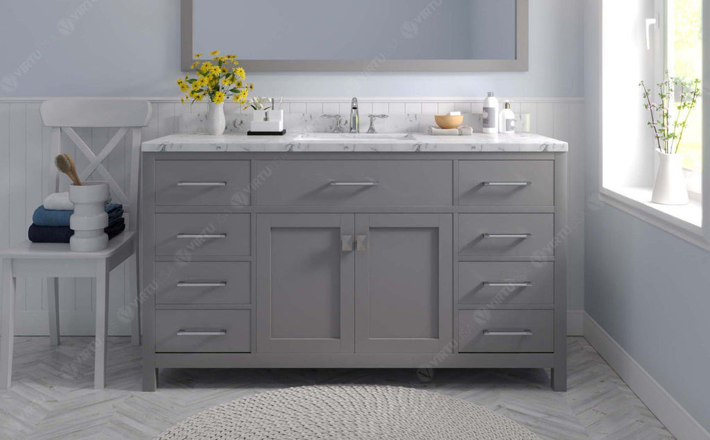 VHG MS-2060-CMRO-GR-NM Caroline 60" Single Bath Vanity in Gray with Cultured Marble Quartz Top and Round Sink