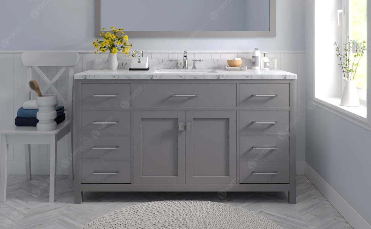 VHG MS-2060-CMRO-GR-NM Caroline 60" Single Bath Vanity in Gray with Cultured Marble Quartz Top and Round Sink