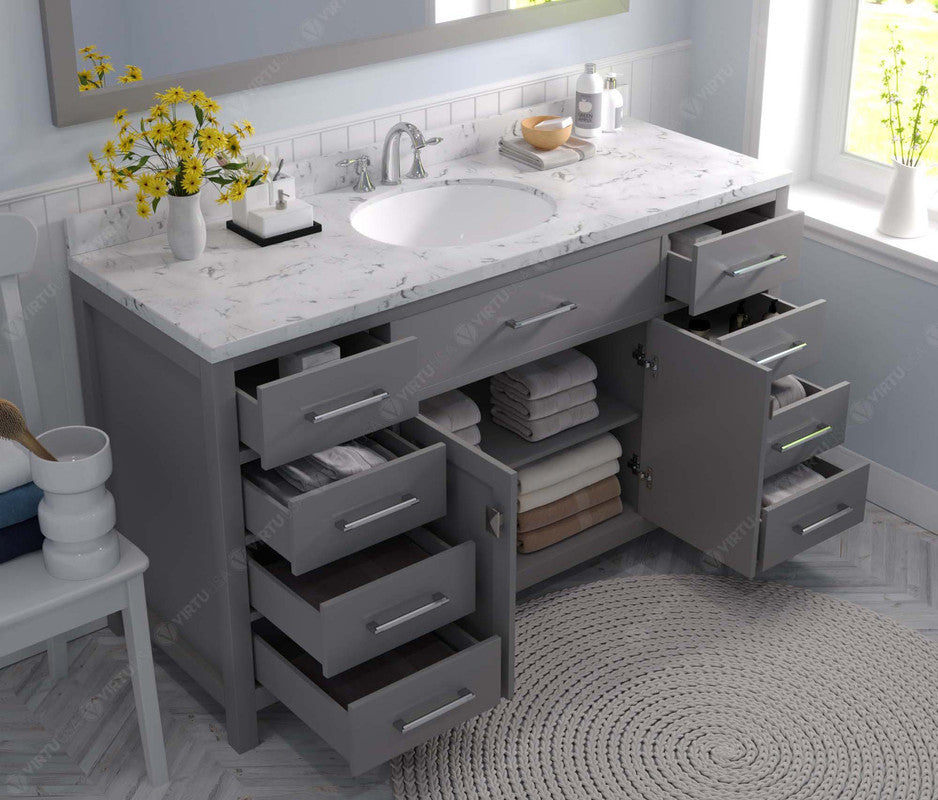 VHG MS-2060-CMRO-GR-NM Caroline 60" Single Bath Vanity in Gray with Cultured Marble Quartz Top and Round Sink
