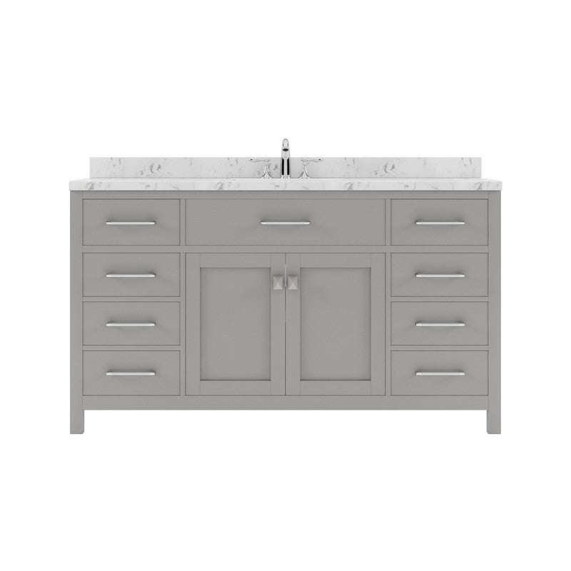 VHG MS-2060-CMRO-GR-NM Caroline 60" Single Bath Vanity in Gray with Cultured Marble Quartz Top and Round Sink