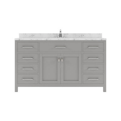VHG MS-2060-CMRO-GR-NM Caroline 60" Single Bath Vanity in Gray with Cultured Marble Quartz Top and Round Sink