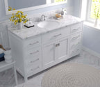 VHG MS-2060-CMRO-WH-NM Caroline 60" Single Bath Vanity in White with Cultured Marble Quartz Top and Round Sink