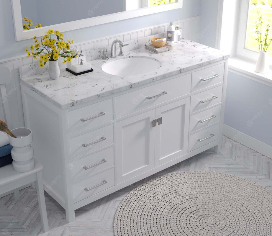 VHG MS-2060-CMRO-WH-NM Caroline 60" Single Bath Vanity in White with Cultured Marble Quartz Top and Round Sink