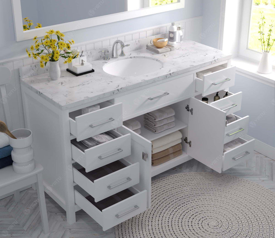 VHG MS-2060-CMRO-WH-NM Caroline 60" Single Bath Vanity in White with Cultured Marble Quartz Top and Round Sink