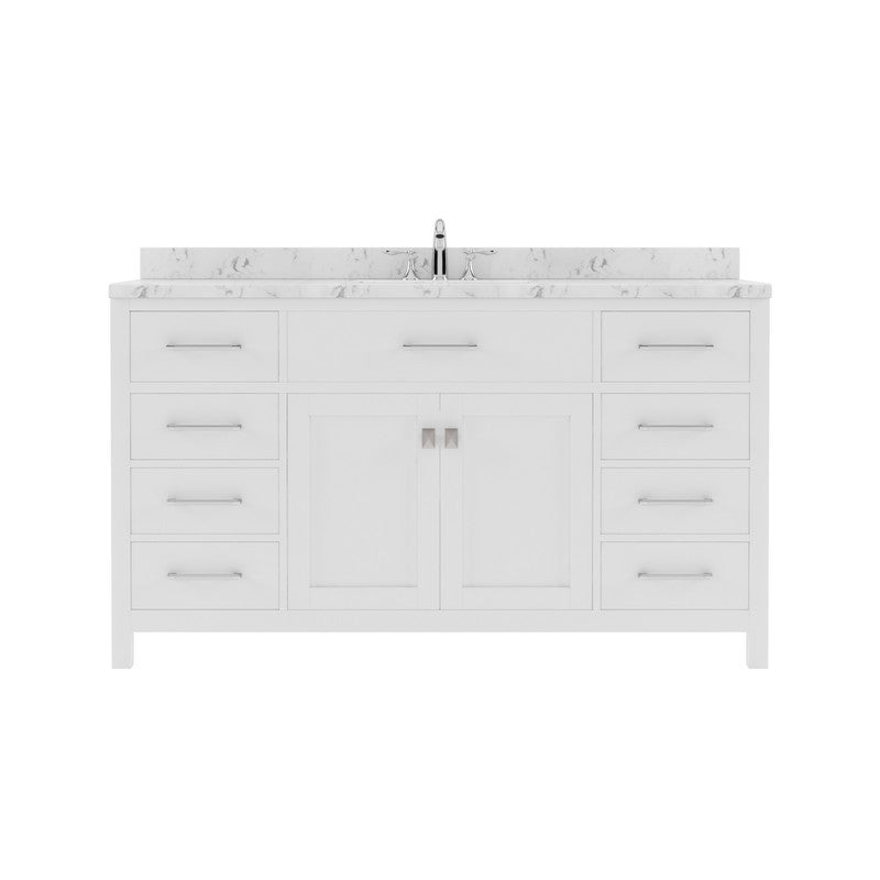 VHG MS-2060-CMRO-WH-NM Caroline 60" Single Bath Vanity in White with Cultured Marble Quartz Top and Round Sink